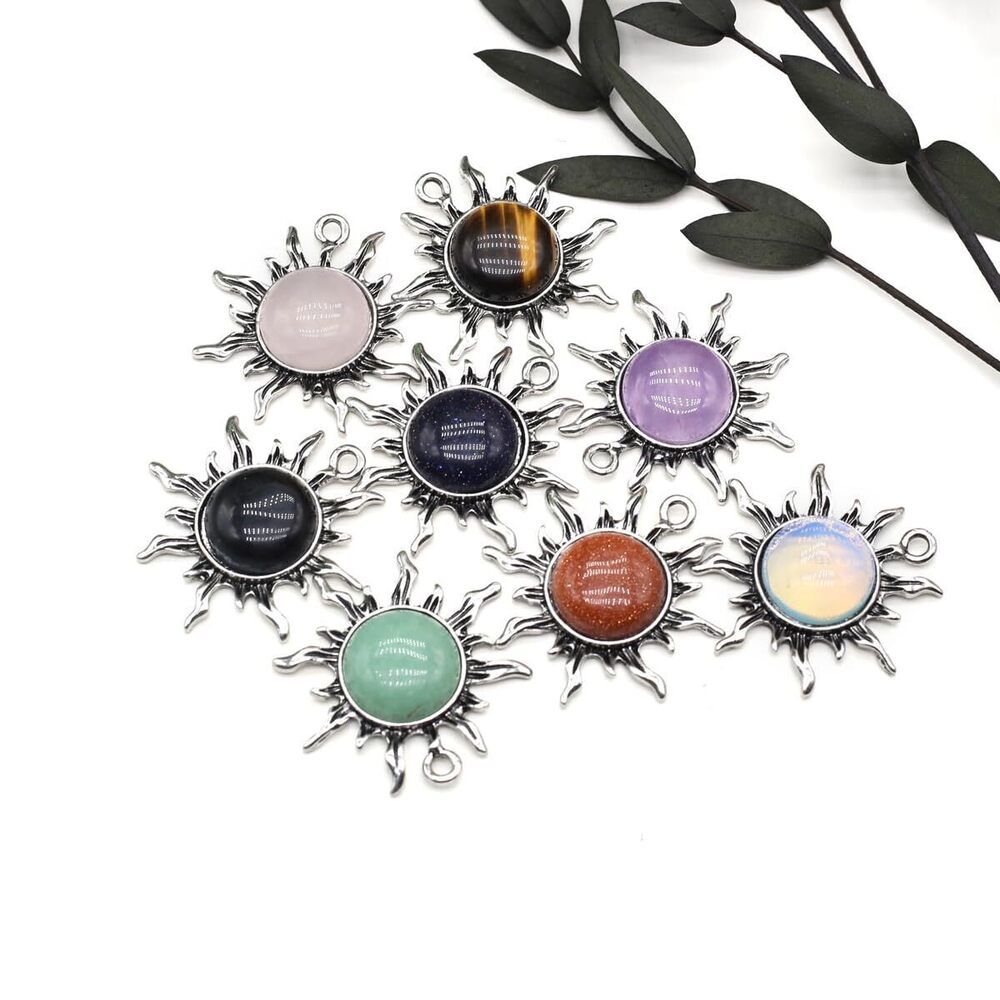 6349 10 Pcs Healing Crystal Pendants Sun Shining Shape Natural Gemstone
